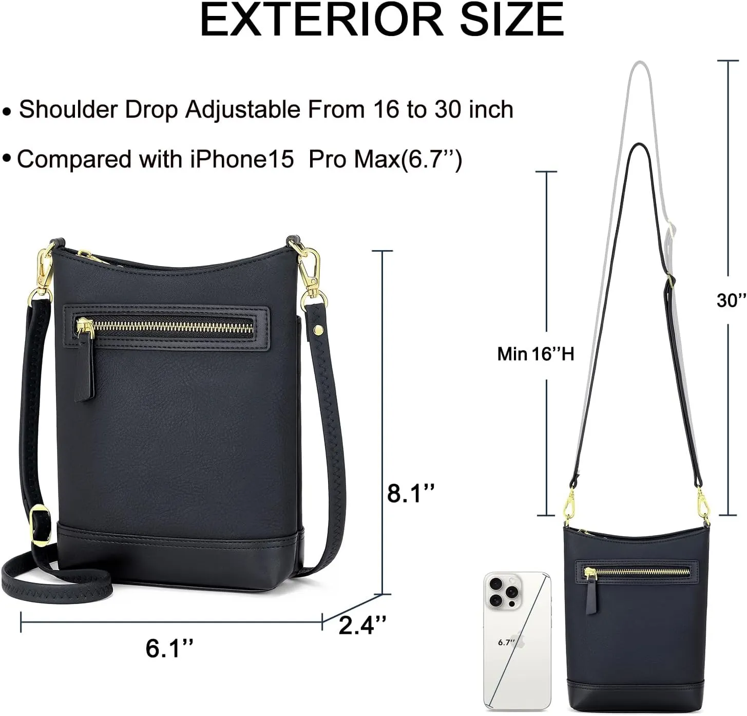 RONSIN Crossbody Bag for Women Cell Phone Purse Bucket Bag Shoulder Bag with Multi Zipper Pockets