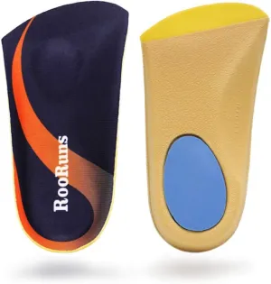 RooRuns Plantar Fasciitis Insoles for Men Women, Orthotic Inserts 3/4 Length with Metatarsal Pads Heel Cushion, High Arch Support Shoe Insoles for Flat Feet, Overpronation, Walking Running, M