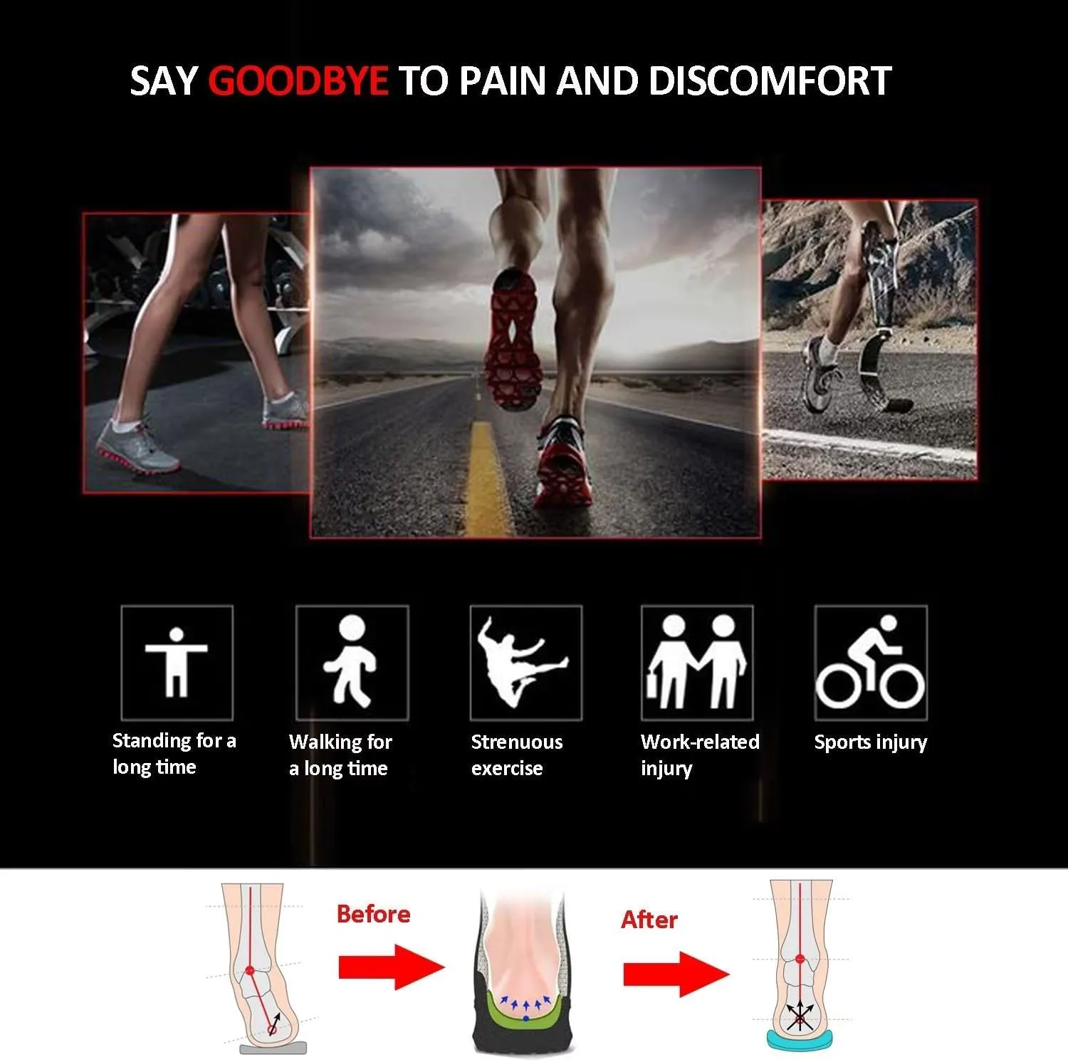 RooRuns Plantar Fasciitis Insoles for Men Women, Orthotic Inserts 3/4 Length with Metatarsal Pads Heel Cushion, High Arch Support Shoe Insoles for Flat Feet, Overpronation, Walking Running, M