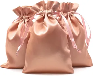 Rose Gold Satin Gift & Wedding Favor Drawstring Bags - 4" x 6", 50 per Pack