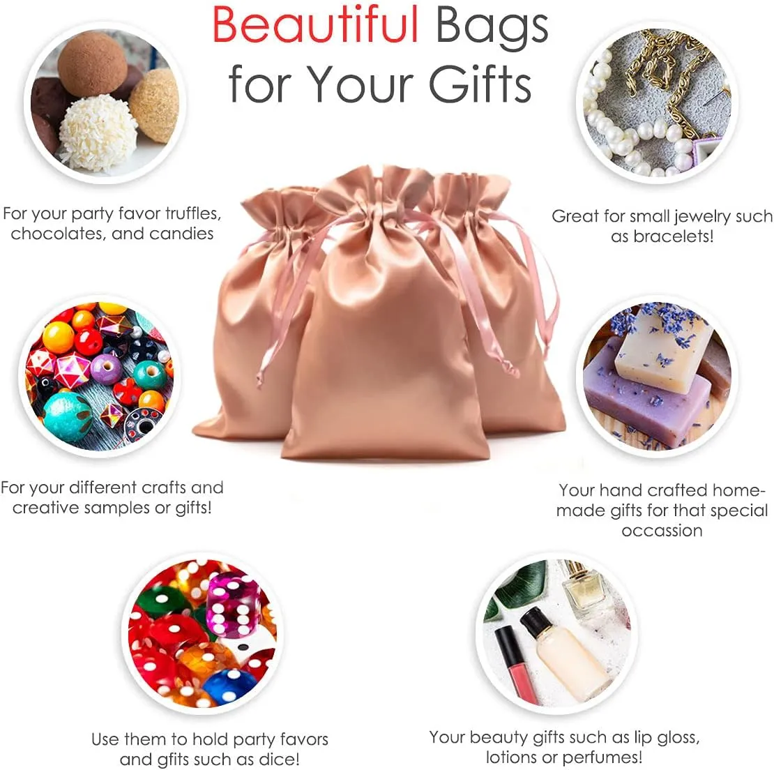 Rose Gold Satin Gift & Wedding Favor Drawstring Bags - 4" x 6", 50 per Pack