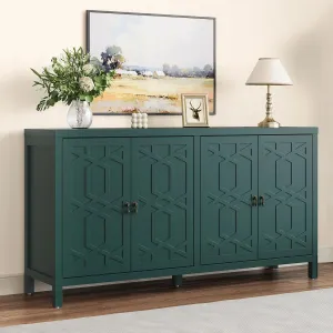 RoyalCraft Modern Sideboard Buffet Cabinet, 60'' Green Credenza with 4 Doors and Adjustable Shelves, Kitchen Buffet Table Coffee Bar Wine Bar Cabinet for Dining Room, Living Room, Forest Green
