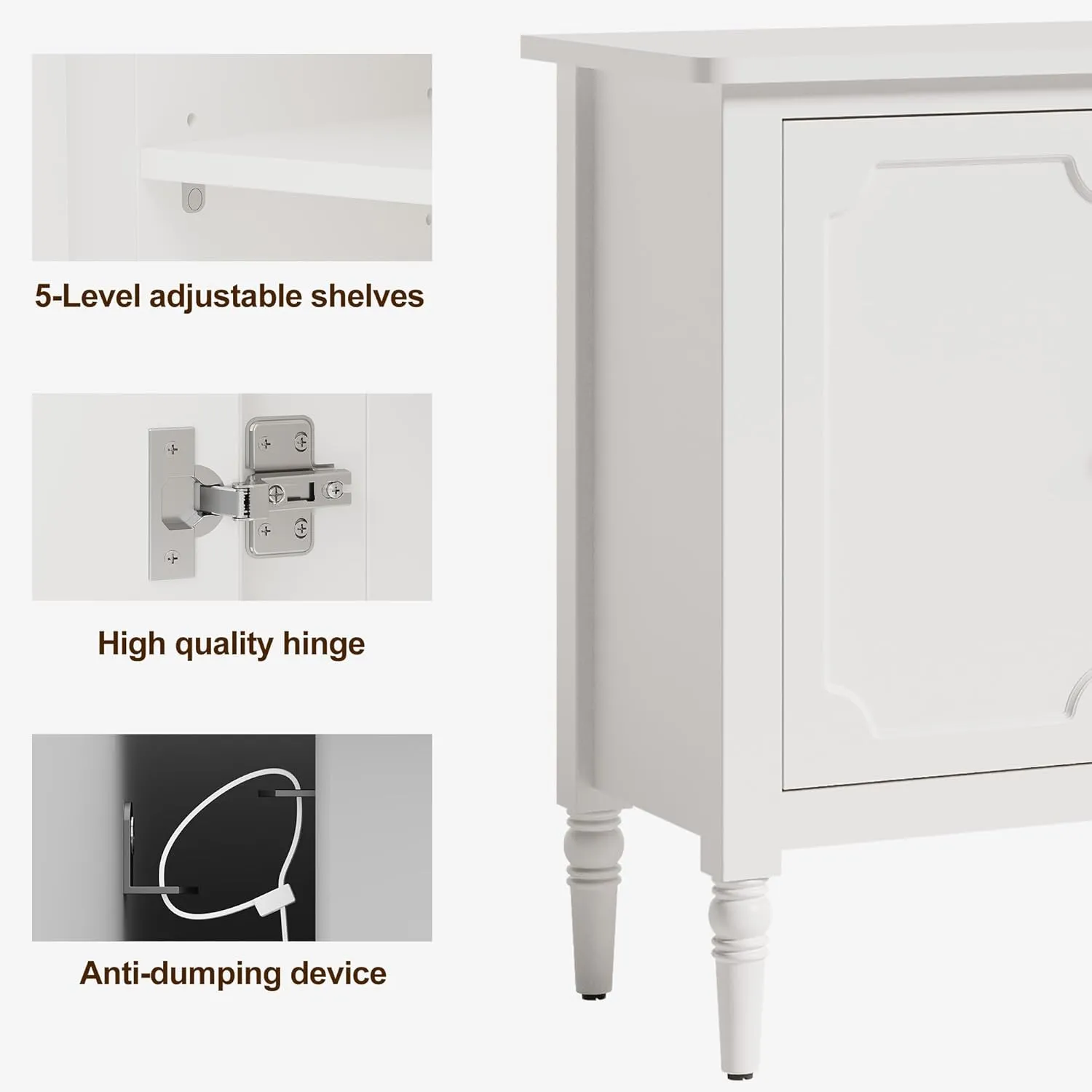 RoyalCraft Sideboard Buffet Cabinet with Storage: 58'' Mid Century Modern Credenza with Solid Wood Legs, Media Console Cabinet with 4 Doors for Entryway, Kitchen, Living Room, Satin White