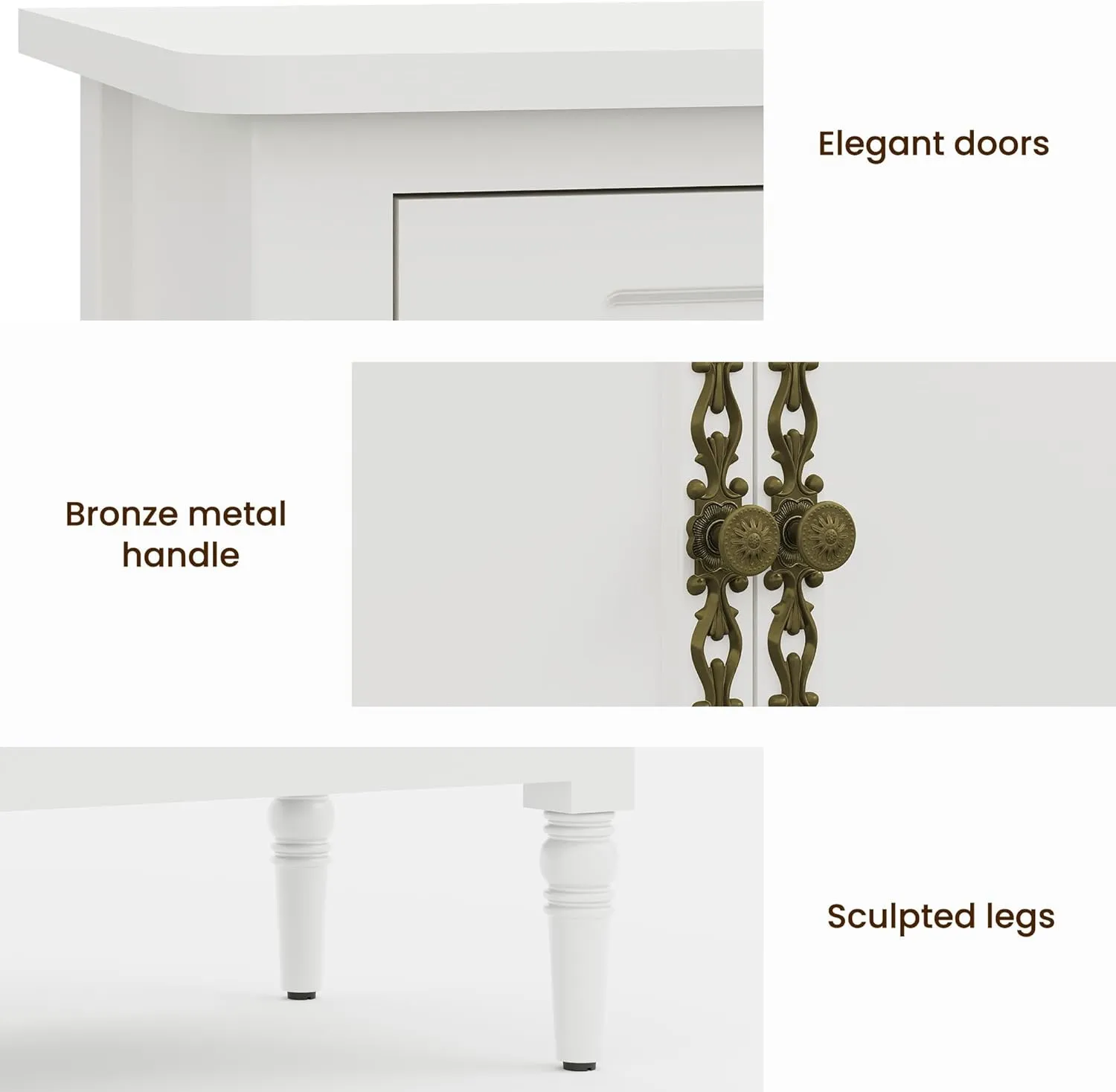 RoyalCraft Sideboard Buffet Cabinet with Storage: 58'' Mid Century Modern Credenza with Solid Wood Legs, Media Console Cabinet with 4 Doors for Entryway, Kitchen, Living Room, Satin White