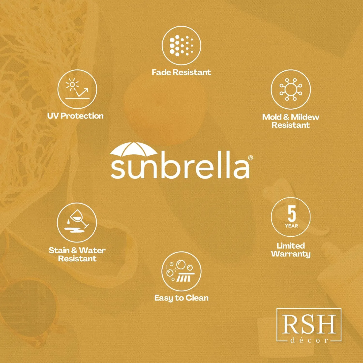 RSH DECOR: Sunbrella Lumbar Throw Pillows Set of 2 | 20" x 12" | Water and Fade-Resistant Performance Fabric | Outdoor Pillow Covers with Down-Alternative Inserts | Astoria Sunset