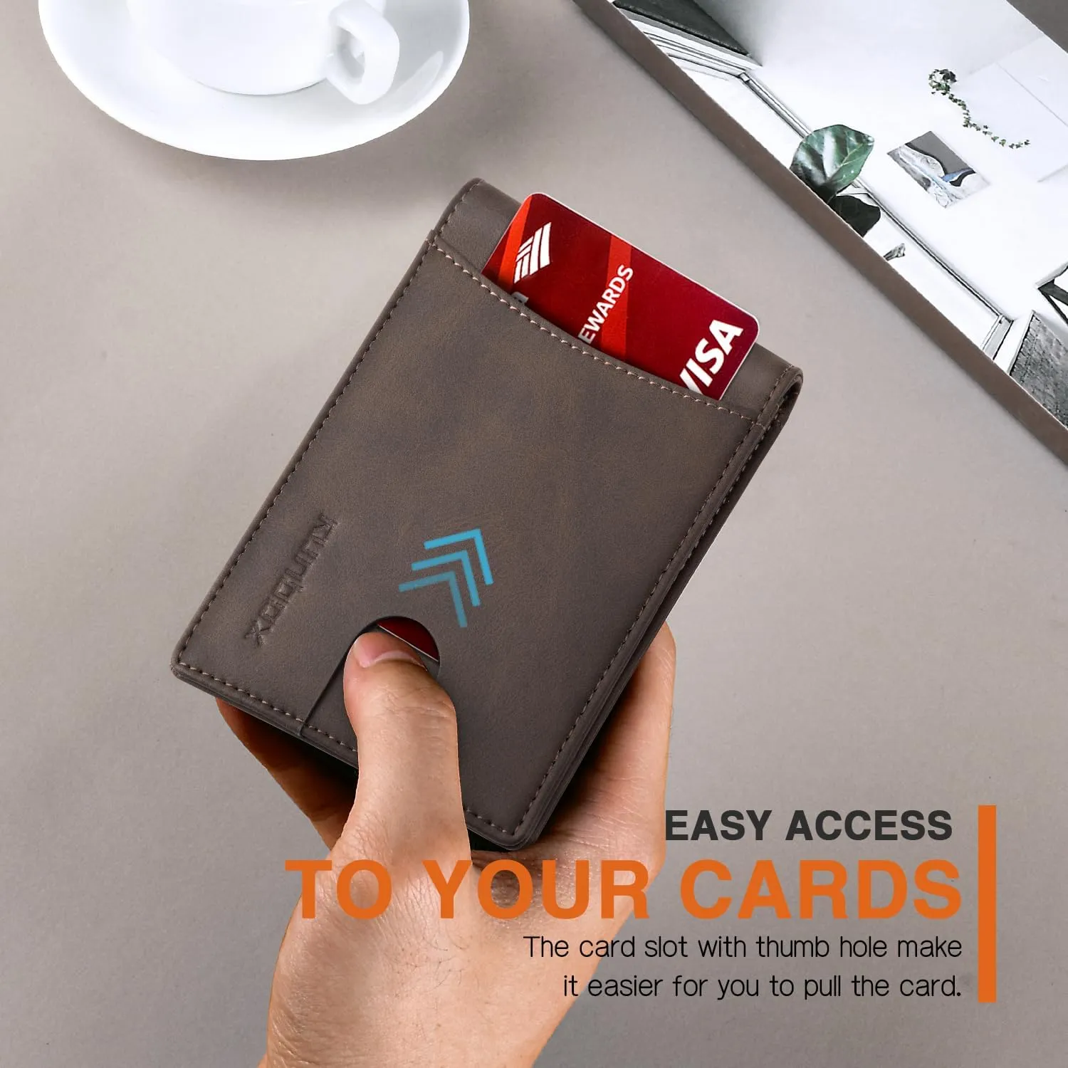 RUNBOX Genuine Leather Slim Wallet for Men RFID Blocking Bifold Minimalist Front Pocket Mens Wallet with Money Clip Thin Gift Box