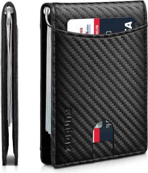 RUNBOX Genuine Leather Slim Wallet for Men RFID Blocking Bifold Minimalist Front Pocket Mens Wallet with Money Clip Thin Gift Box