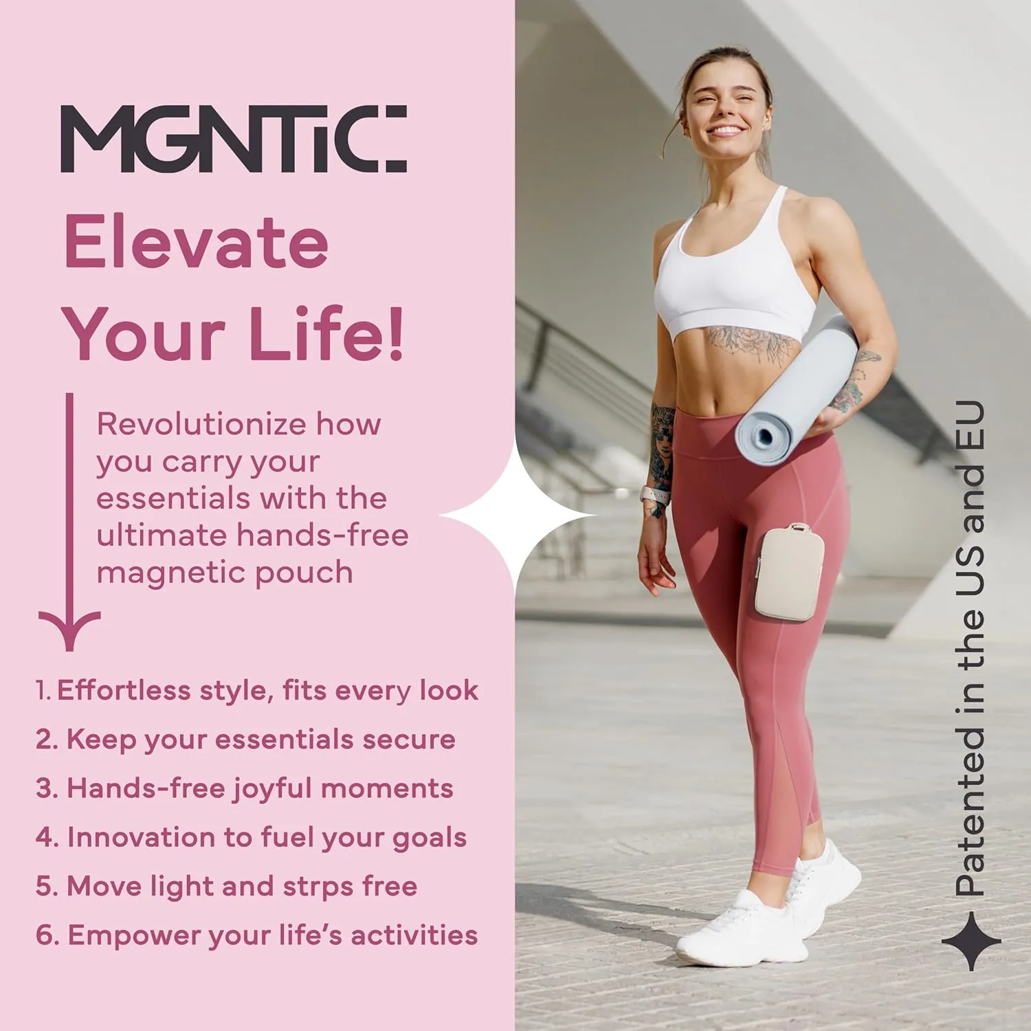 Running Phone Holder for Running Men and Women - Patented Hands-Free Thigh Running Bag for Phone, Travel and Gym Magnetic Leg Pouch Jogging Bag