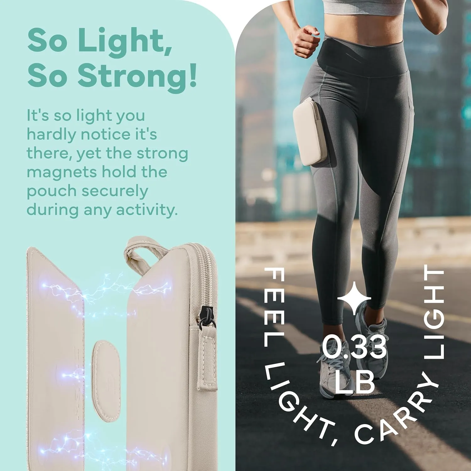 Running Phone Holder for Running Men and Women - Patented Hands-Free Thigh Running Bag for Phone, Travel and Gym Magnetic Leg Pouch Jogging Bag