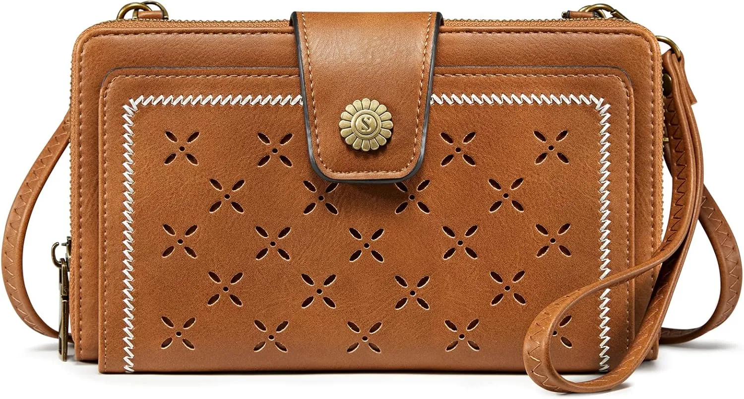 S-ZONE Crossbody Cell Phone Purse Wristlet Wallets for Women RFID Blocking Phone Wallet with 2 Straps