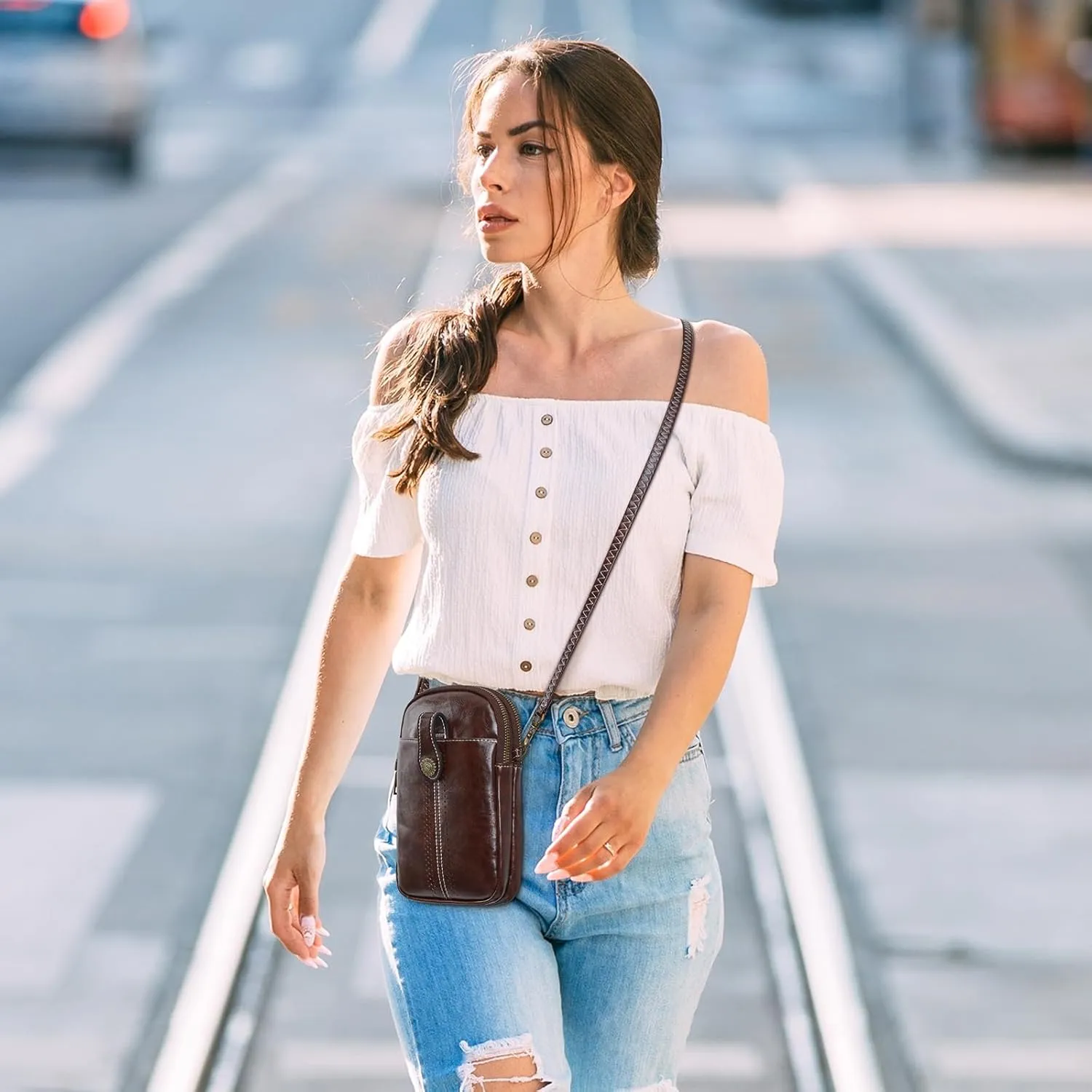 S-ZONE Small Crossbody Bags for Women Trendy RFID Blocking Cell Phone Purse Vegan Leather Shoulder Bag with Card Slots