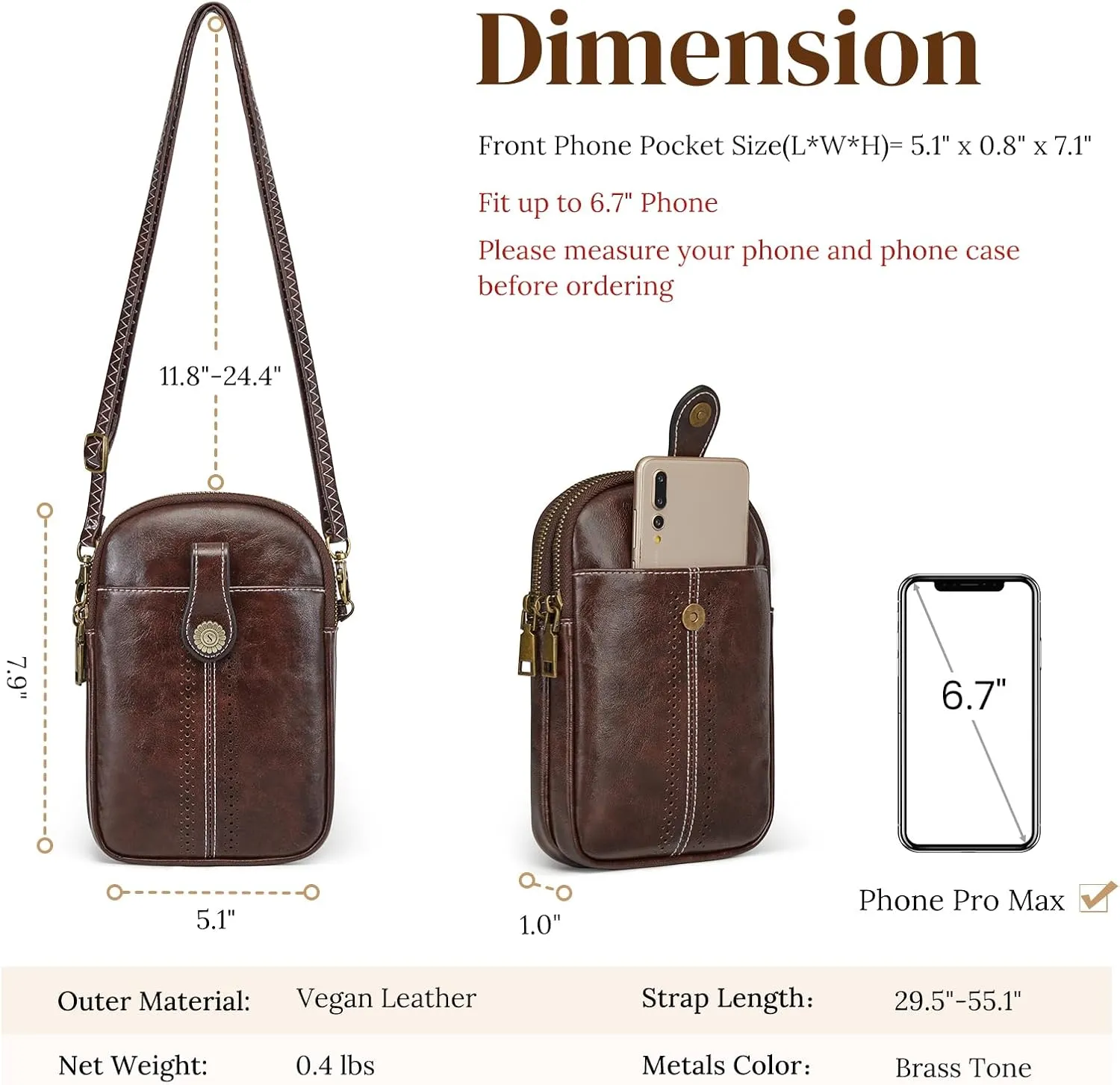 S-ZONE Small Crossbody Bags for Women Trendy RFID Blocking Cell Phone Purse Vegan Leather Shoulder Bag with Card Slots