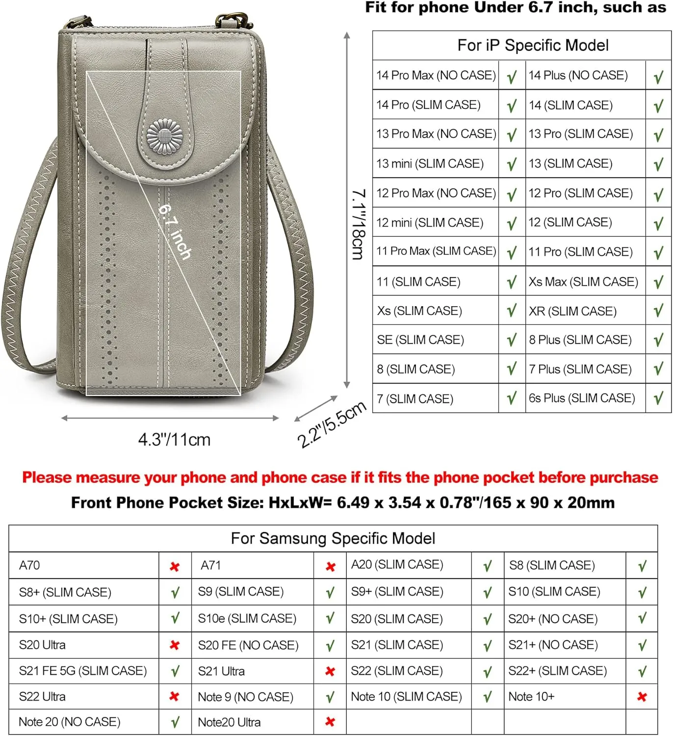 S-ZONE Women RFID Blocking Crossbody Cell Phone Purse Small Faux Leather Wallet Purse