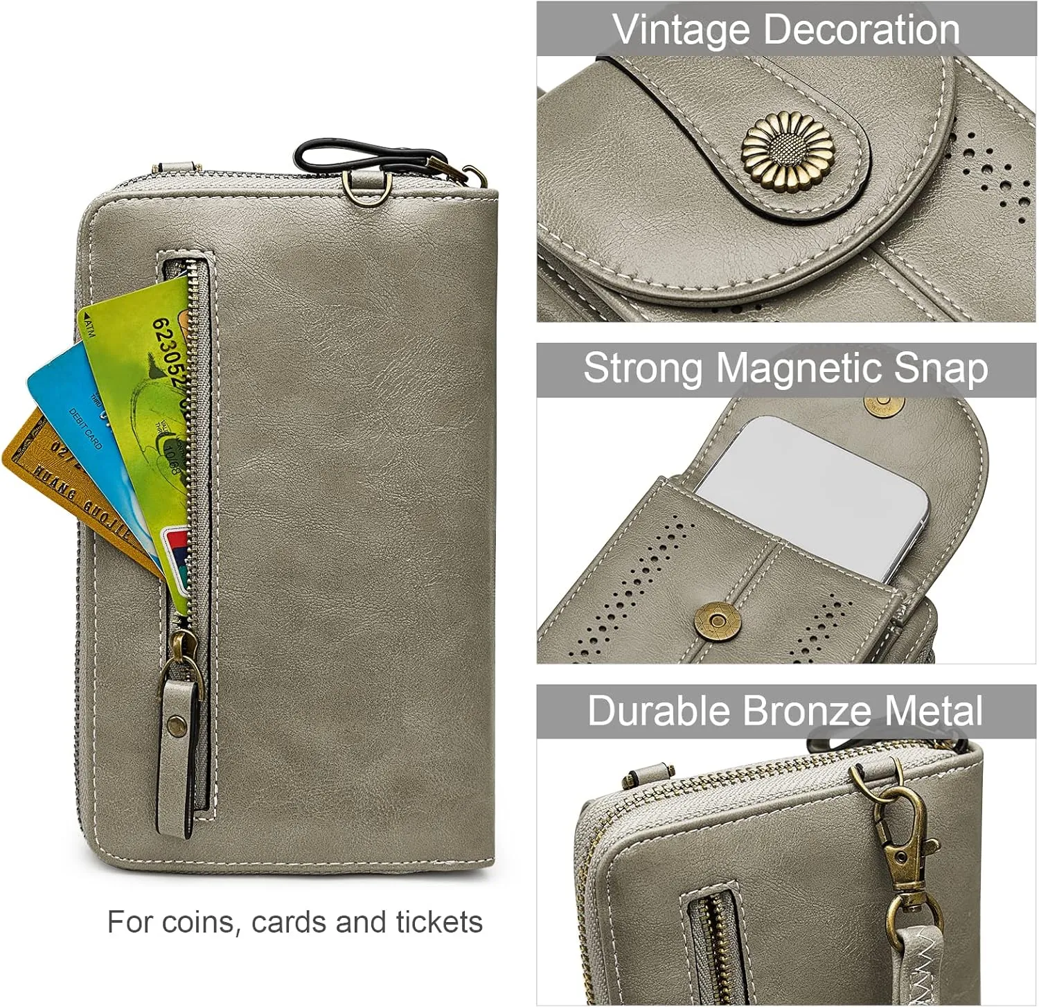 S-ZONE Women RFID Blocking Crossbody Cell Phone Purse Small Faux Leather Wallet Purse