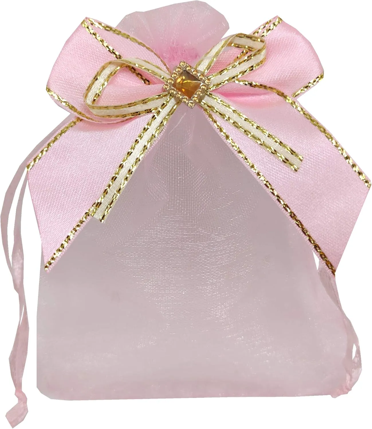 Sanrich 50pcs Sheer Organza Bags 3.9x4.7 Inches Jewelry Bags Candy Rose Drawstring Pouches Wedding Favor Gift Bags Business Display Sachets (Pink)