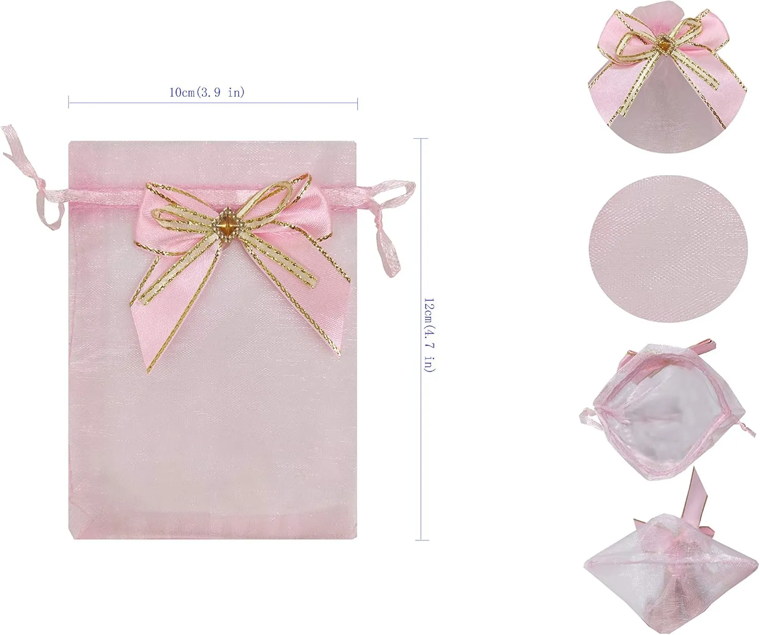 Sanrich 50pcs Sheer Organza Bags 3.9x4.7 Inches Jewelry Bags Candy Rose Drawstring Pouches Wedding Favor Gift Bags Business Display Sachets (Pink)