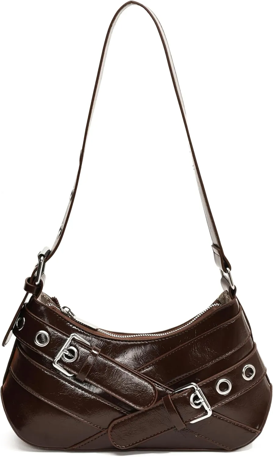 Sanxine Shoulder Bag for Women Y2k Small Purse Designer Punk Style Hobo Handbags Vegan Leather Trendy Crescent Bags