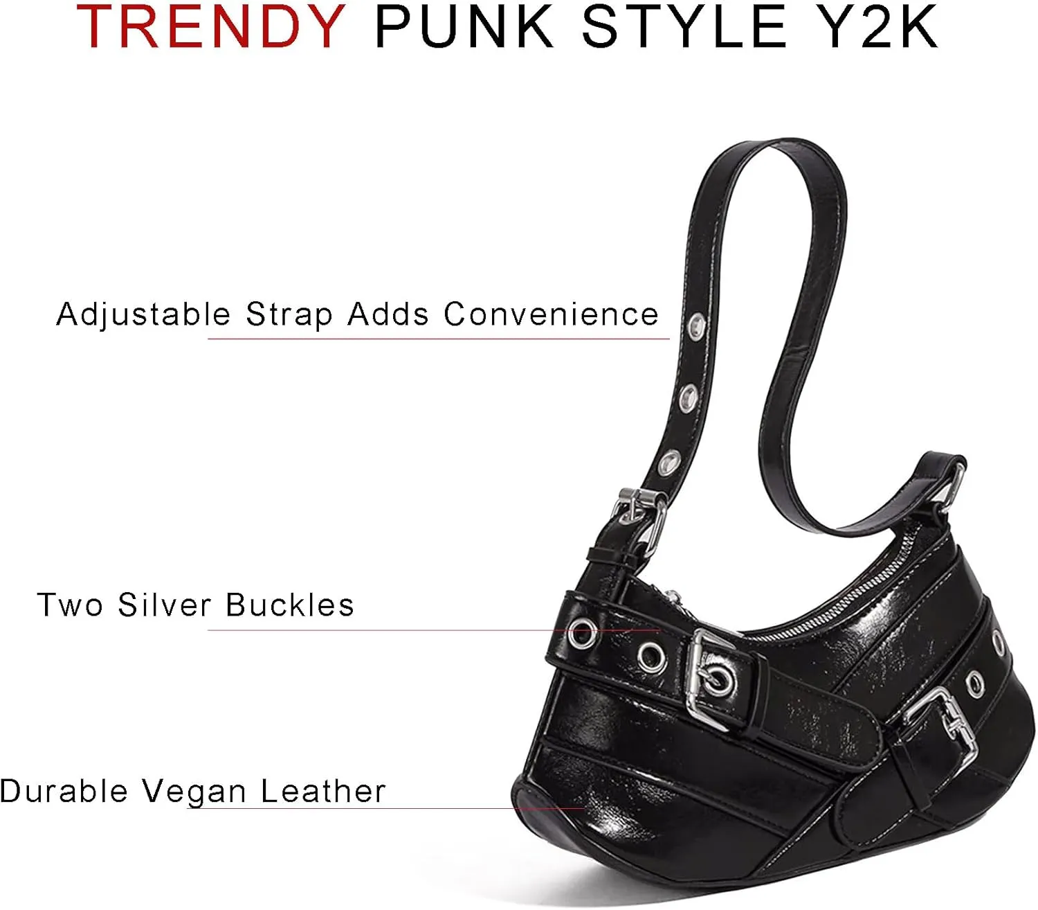 Sanxine Shoulder Bag for Women Y2k Small Purse Designer Punk Style Hobo Handbags Vegan Leather Trendy Crescent Bags