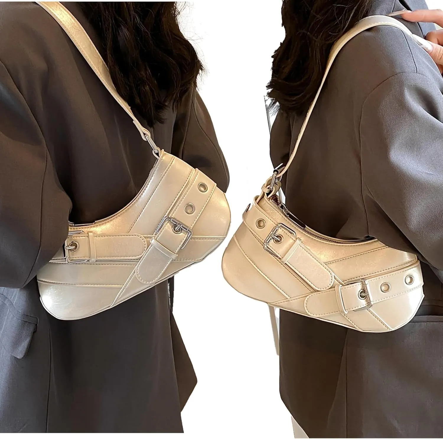 Sanxine Shoulder Bag for Women Y2k Small Purse Designer Punk Style Hobo Handbags Vegan Leather Trendy Crescent Bags