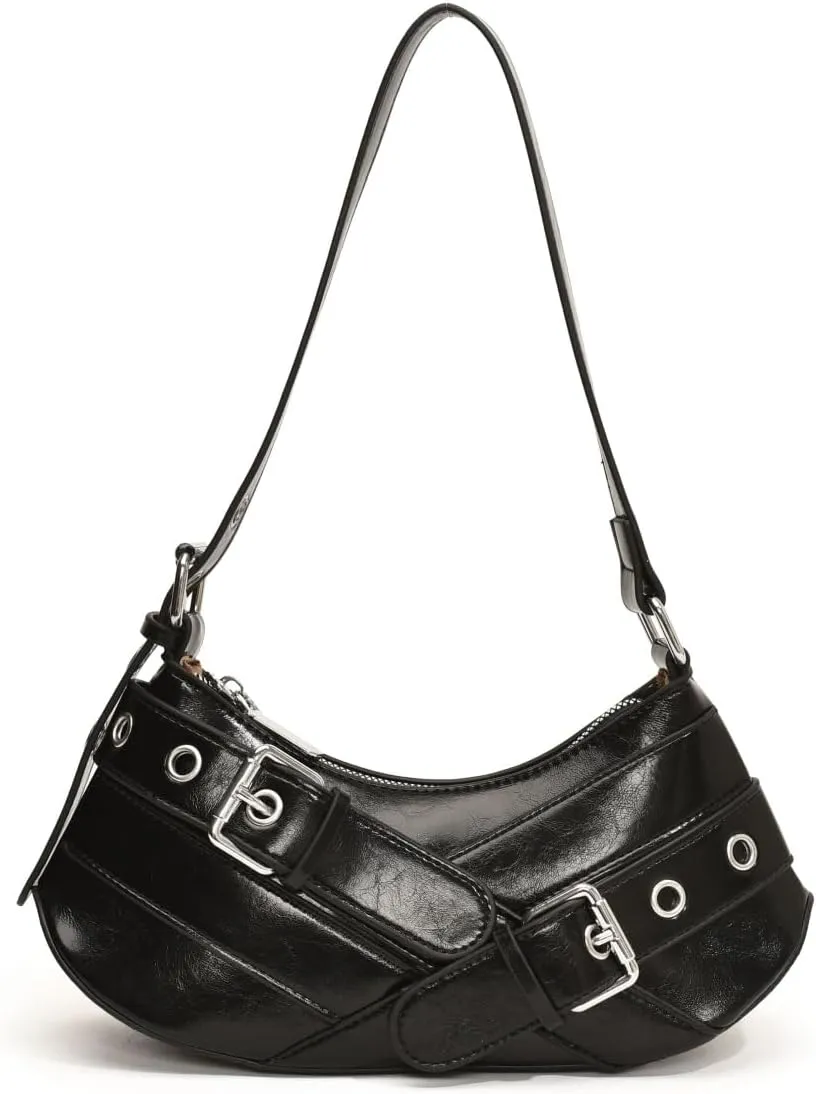 Sanxine Shoulder Bag for Women Y2k Small Purse Designer Punk Style Hobo Handbags Vegan Leather Trendy Crescent Bags