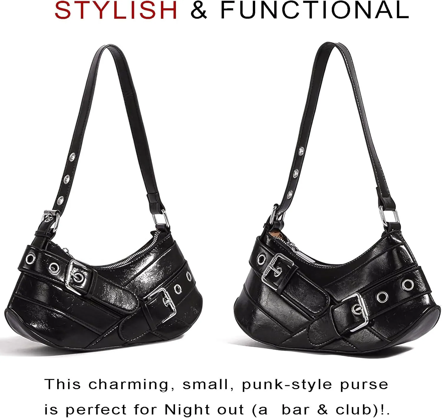Sanxine Shoulder Bag for Women Y2k Small Purse Designer Punk Style Hobo Handbags Vegan Leather Trendy Crescent Bags