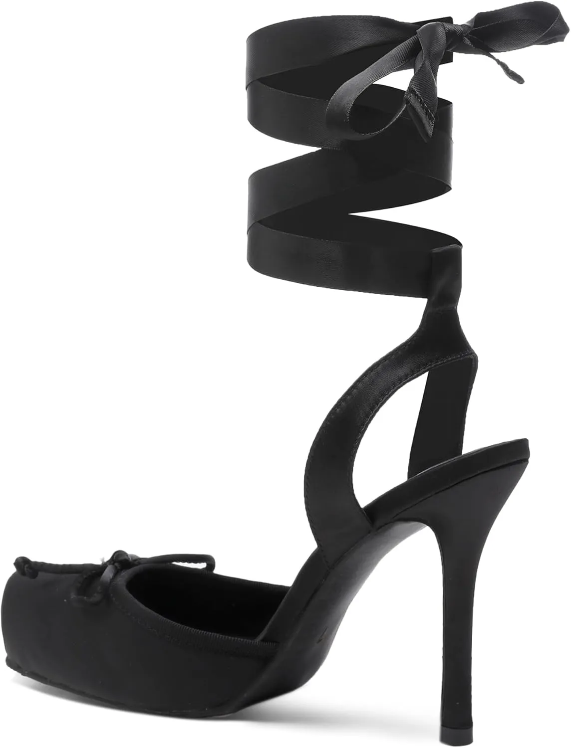 Satin Ballet Heels for Women Closed Square Toe Bow Ballerina Heels Lace Up High Heel Slingback Pumps Strappy Stiletto Mary Janes Elegant Party Shoes