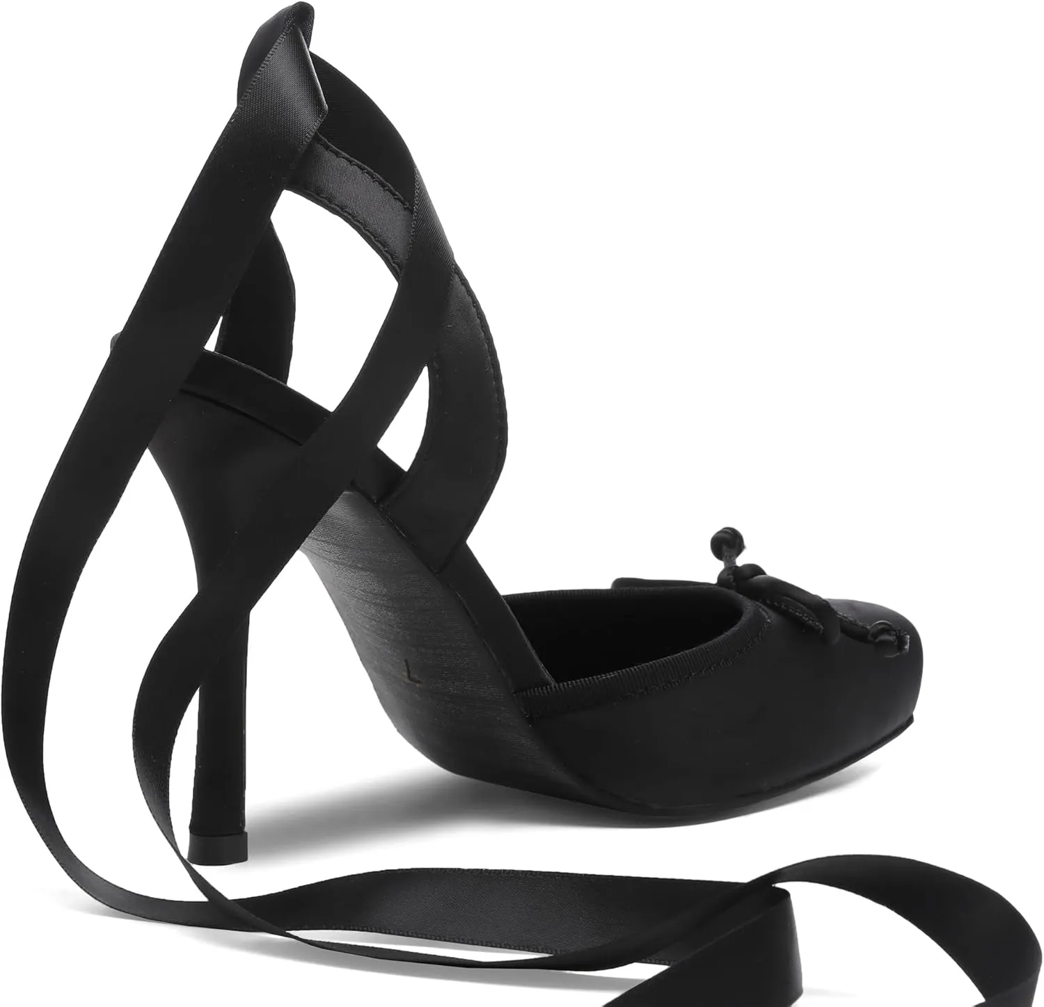 Satin Ballet Heels for Women Closed Square Toe Bow Ballerina Heels Lace Up High Heel Slingback Pumps Strappy Stiletto Mary Janes Elegant Party Shoes