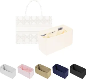 Satin Handbag Organizer for Booktote Medium, Tote Bag Organizer for Dior Bag, Lightweight Purse Organizer for Women Daily Use, Purse Accessories with Pockets for Storage(Craie, Medium)
