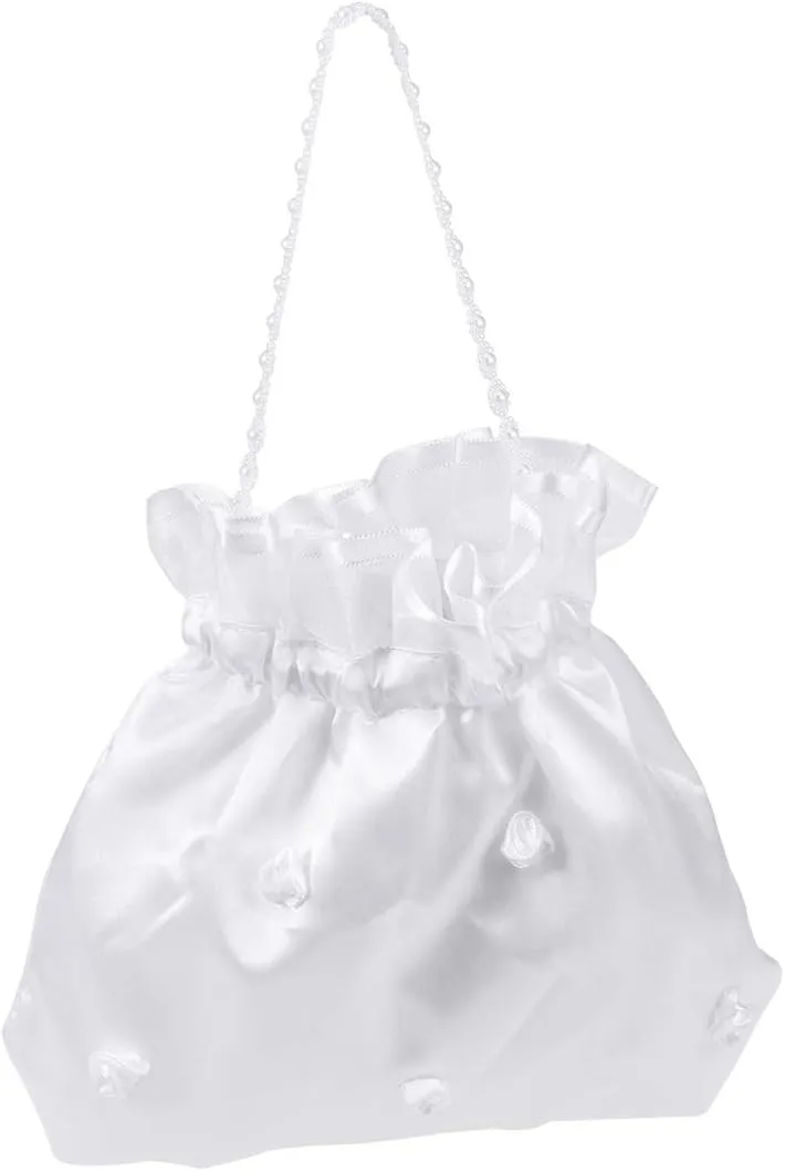 Satin Money Bag Bridal Wedding Dolly Bag Party Handbag (White), 1