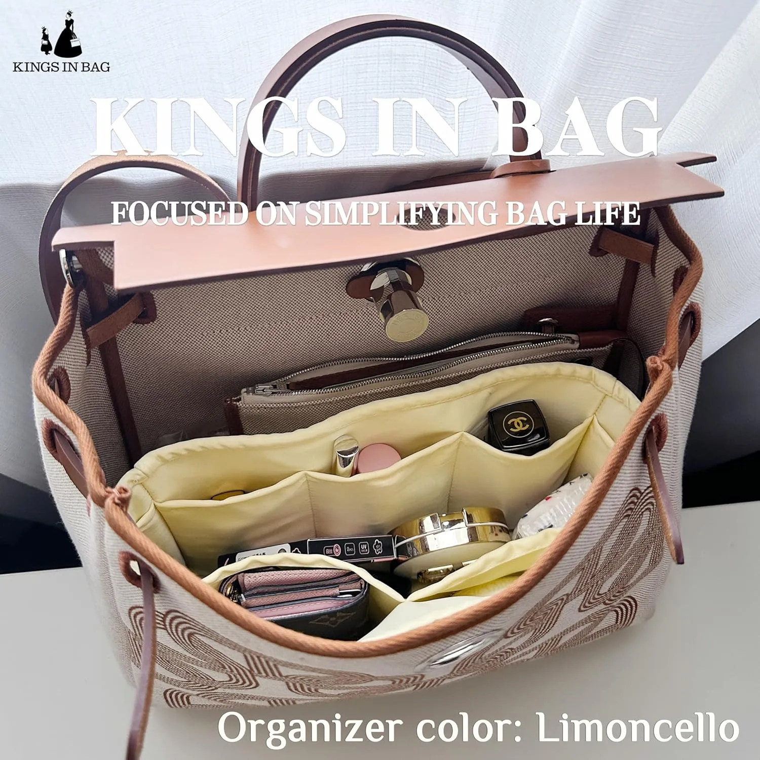 Satin Purse Organizer for H Herbag 31 39, KINGS IN BAG Handbag Organizer Insert for Herbag, Silky Inner Bag for Woman Luxury Handbags, Large Bag Insert with Multiple Pockets (Custom)
