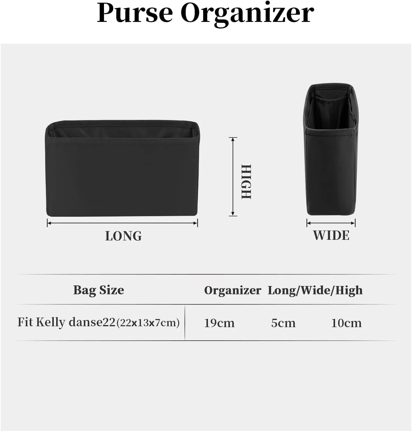 Satin Purse Organizer for Kelly Danse 22, Handbag Organizer Insert Compatible with Hermes Kelly Danse, Inner bag for Women Everyday Use, Lightweight Shaper with Pockets(Black,Danse 22)