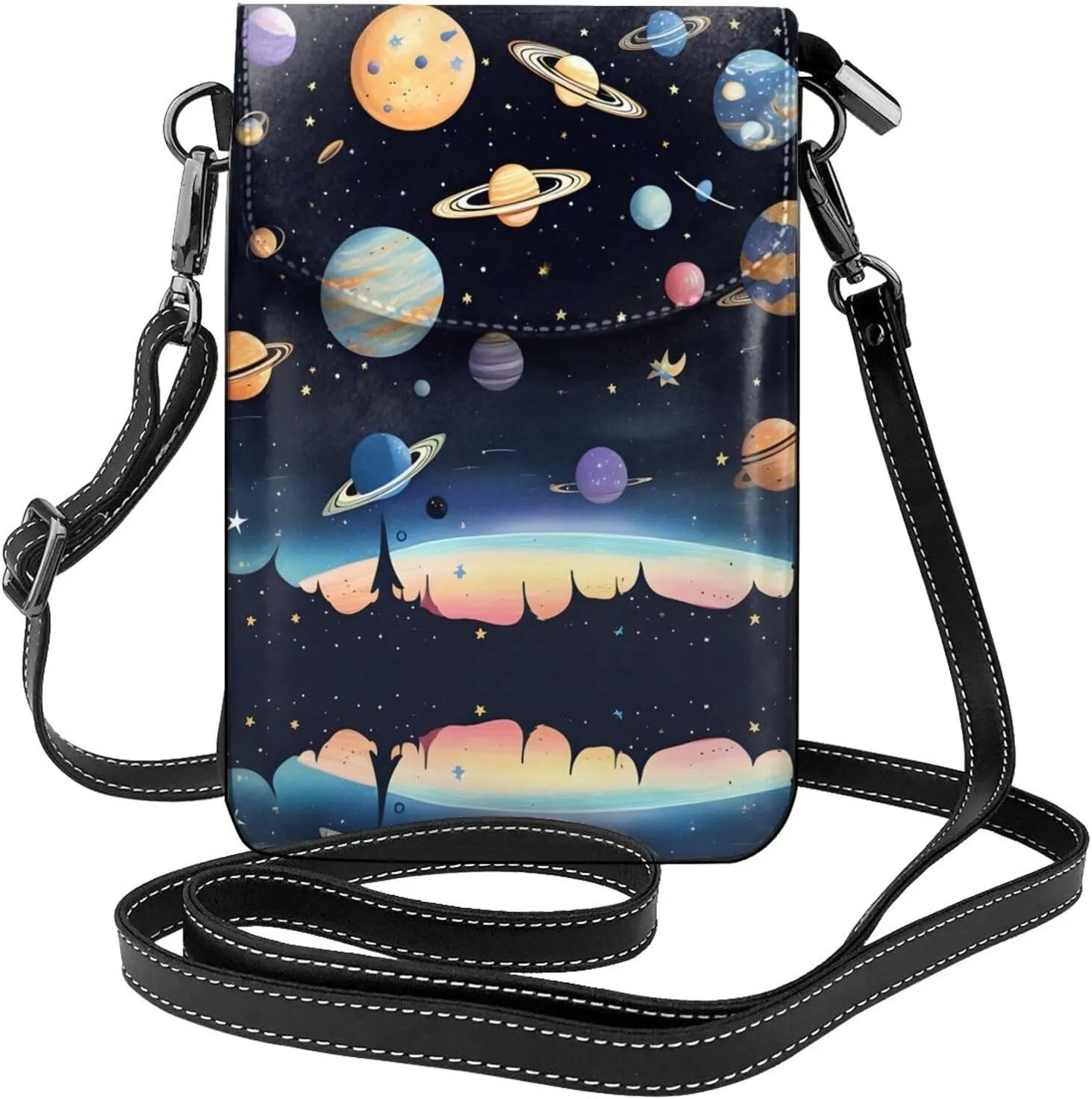 Saturn Jupiter Earth Exquisite Design Printed Leather Crossbody Phone Bag - Portable Fashion Practical Phone Protection
