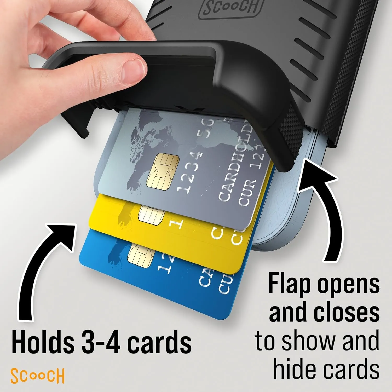Scooch® for iPhone 14 Pro Case with Card Holder, Wingmate Wallet Case with Hidden Card Slot and RFID Protection for up to 4 Cards, 10-Foot Drop Protection, Black