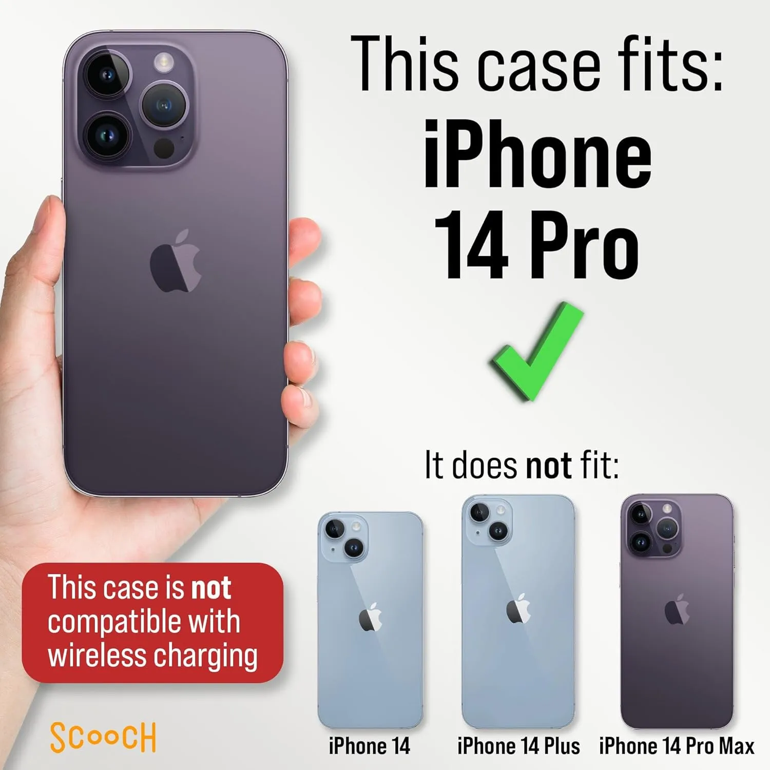 Scooch® for iPhone 14 Pro Case with Card Holder, Wingmate Wallet Case with Hidden Card Slot and RFID Protection for up to 4 Cards, 10-Foot Drop Protection, Black