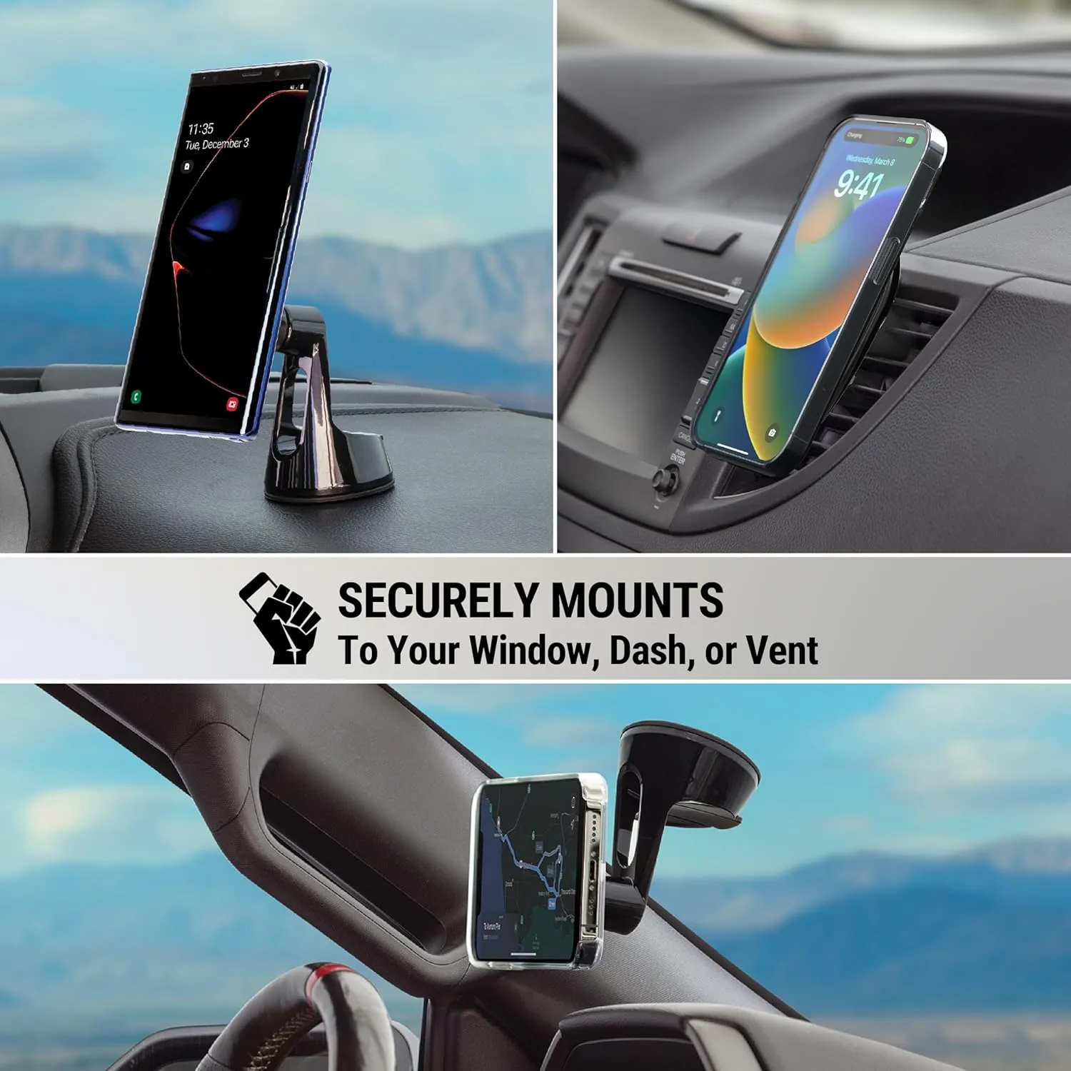Scosche MPMSWDV iPhone MagSafe Car Mount, Magnetic Phone Holder for Car Dashboard/Windshield/Vent, Hands Free Cell Phone Holder for Car Compatible with iPhone 16/15/14/13/12 Series and Mag Safe Case
