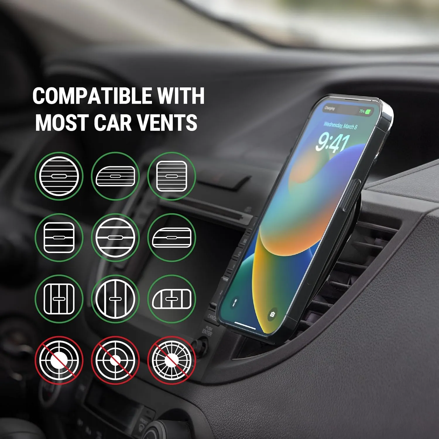 Scosche MPMSWDV iPhone MagSafe Car Mount, Magnetic Phone Holder for Car Dashboard/Windshield/Vent, Hands Free Cell Phone Holder for Car Compatible with iPhone 16/15/14/13/12 Series and Mag Safe Case