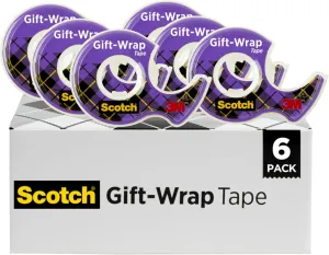 Scotch Gift Wrap Tape, Invisible, 0.75 in. x 650 in., 6 Dispensers/Pack