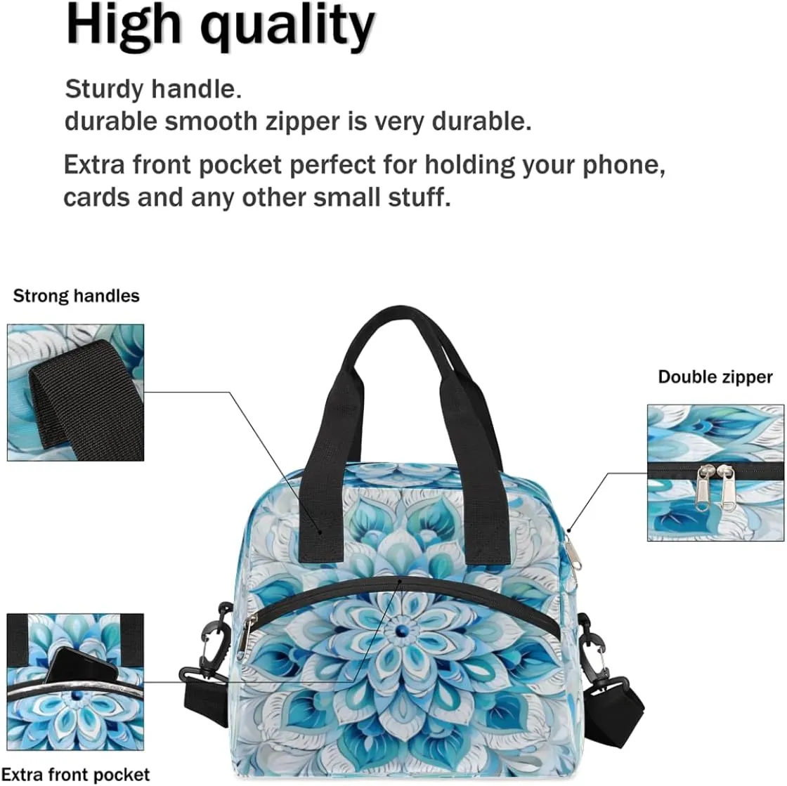 Sea Starfish Insulated Lunch Bag Women Reusable Lunch Tote for Adult Men Adjustable Shoulder Strap Cooler Durable Lunch Box for Picnic Office Work Travel