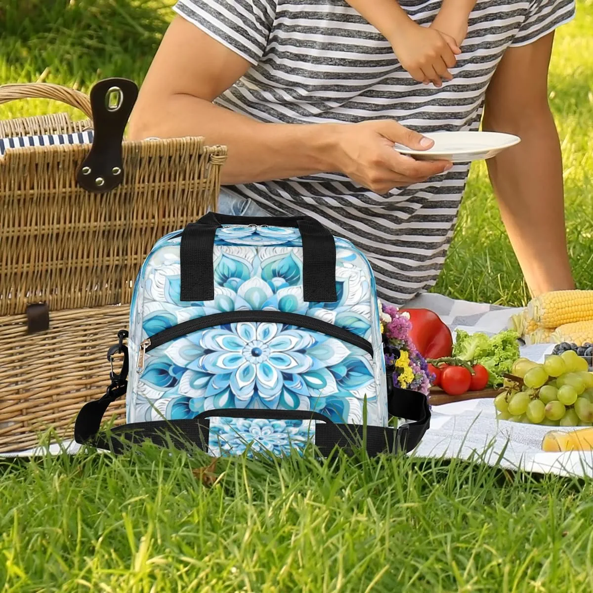 Sea Starfish Insulated Lunch Bag Women Reusable Lunch Tote for Adult Men Adjustable Shoulder Strap Cooler Durable Lunch Box for Picnic Office Work Travel