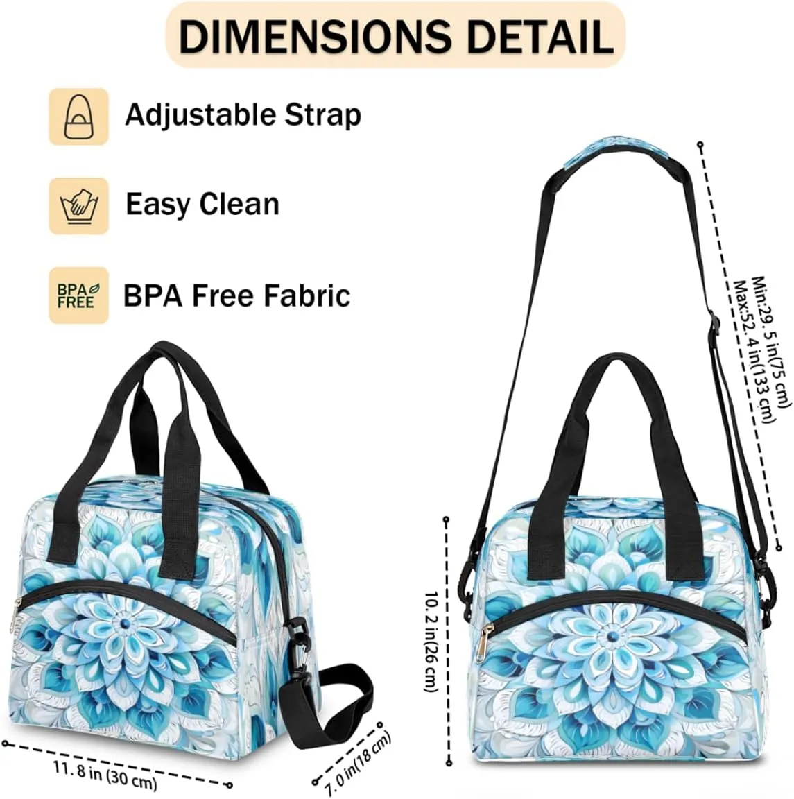 Sea Starfish Insulated Lunch Bag Women Reusable Lunch Tote for Adult Men Adjustable Shoulder Strap Cooler Durable Lunch Box for Picnic Office Work Travel