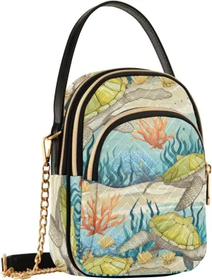 Sea Turtles Starfish Seaweed Tropical Small Crossbody Bags for Women Cell Phone Shoulder Purse Handbags Wallet 21214935