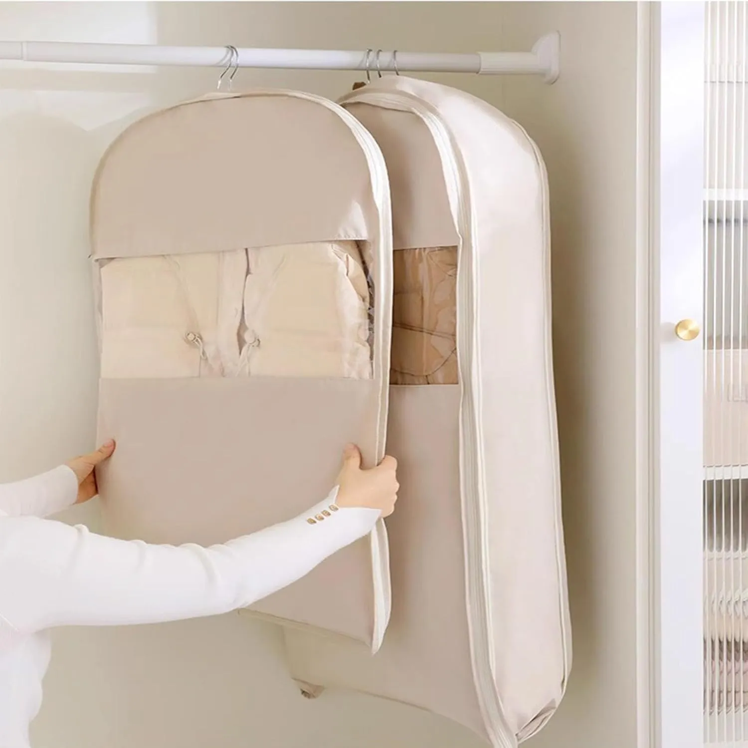 Self-Compression Hanging Garment Bag - Space Saver for Coats/Jackets with Dustproof PEVA Cover (3 Pcs C,One Size)