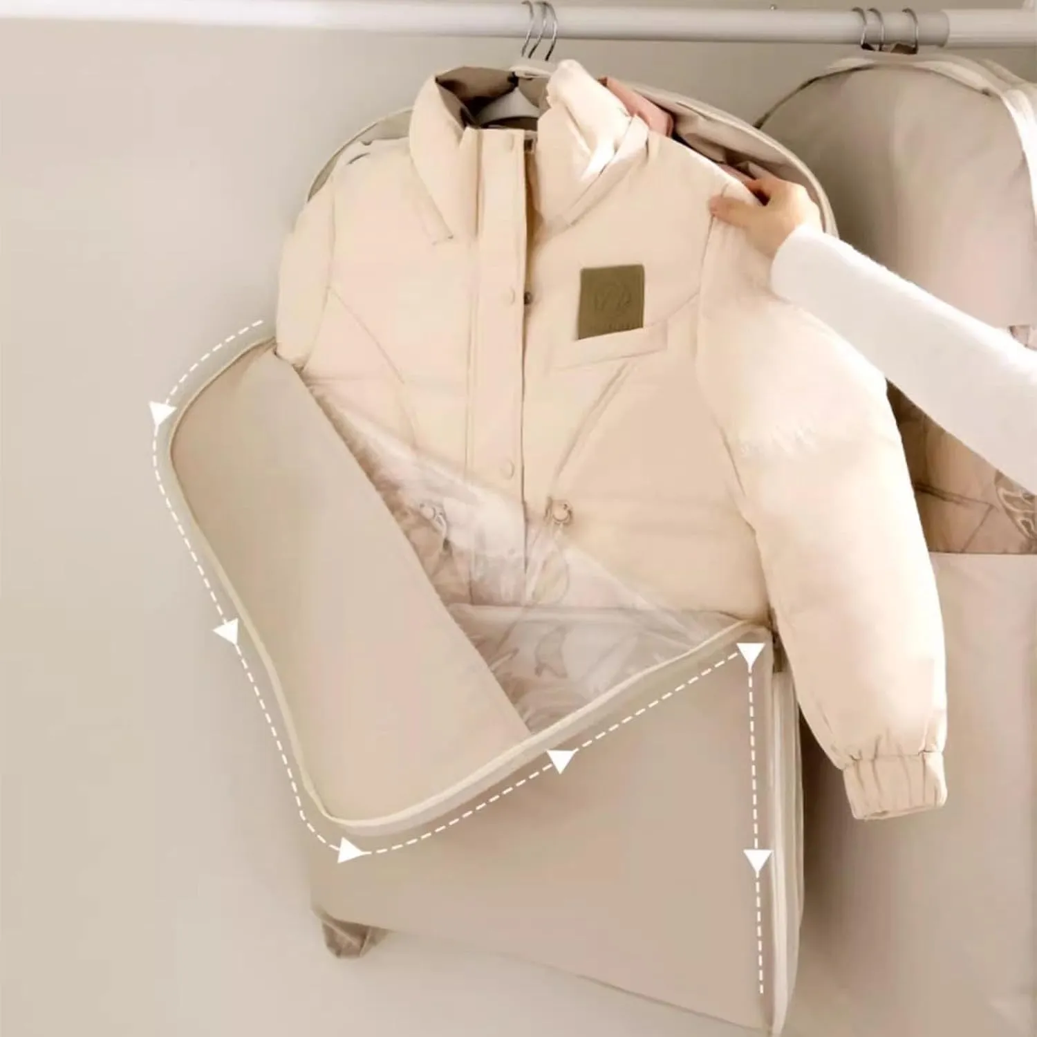 Self-Compression Hanging Garment Bag - Space Saver for Coats/Jackets with Dustproof PEVA Cover (3 Pcs C,One Size)