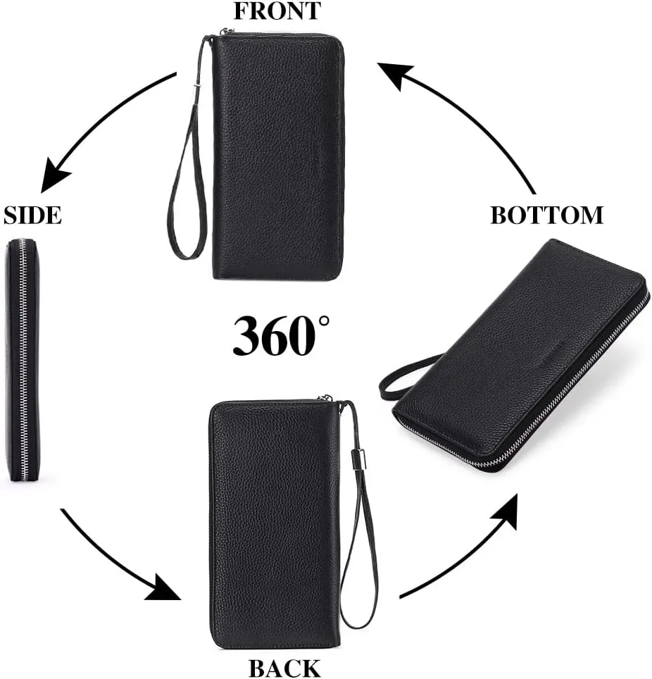 SENDEFN Leather Women's Wallets RFID Blocking Zip Around Large Capacity Long Credit Card Holder Wallet