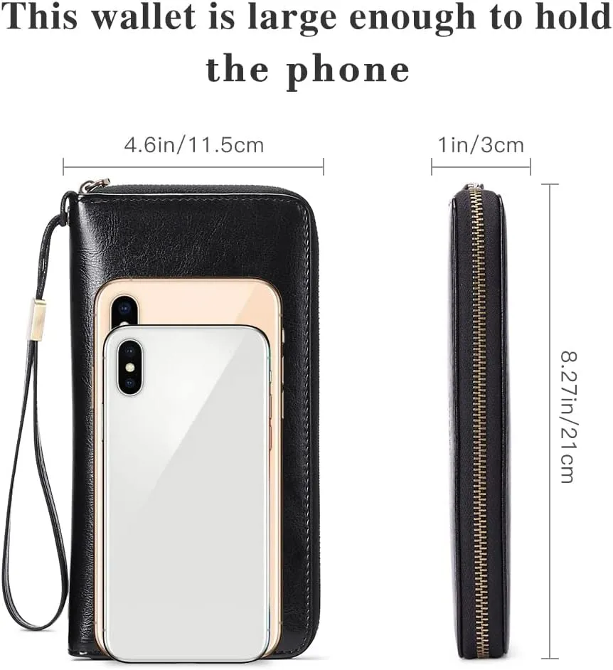 SENDEFN Leather Women's Wallets RFID Blocking Zip Around Large Capacity Long Credit Card Holder Wallet