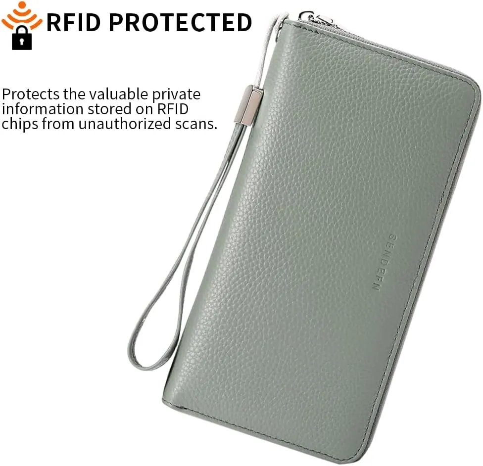 SENDEFN Leather Women's Wallets RFID Blocking Zip Around Large Capacity Long Credit Card Holder Wallet