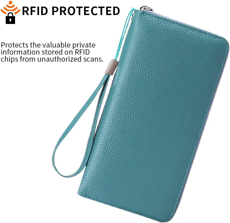 SENDEFN Leather Women's Wallets RFID Blocking Zip Around Large Capacity Long Credit Card Holder Wallet