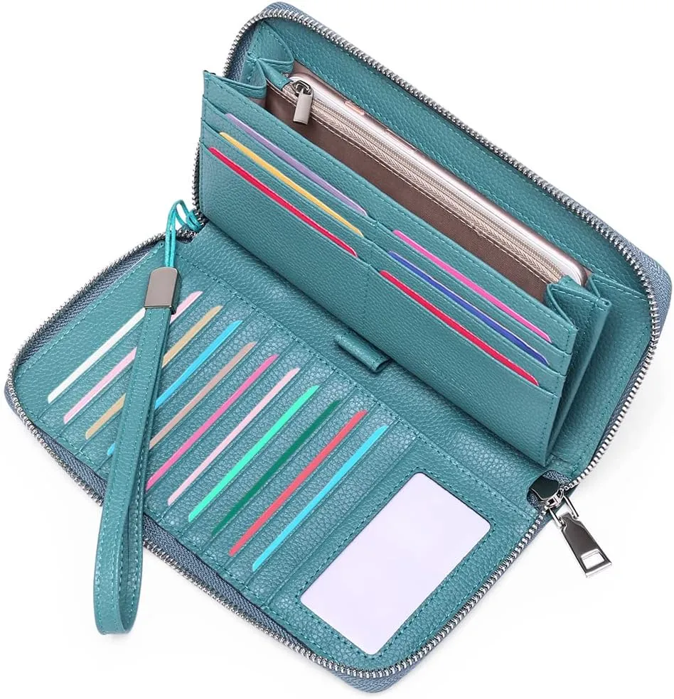 SENDEFN Leather Women's Wallets RFID Blocking Zip Around Large Capacity Long Credit Card Holder Wallet
