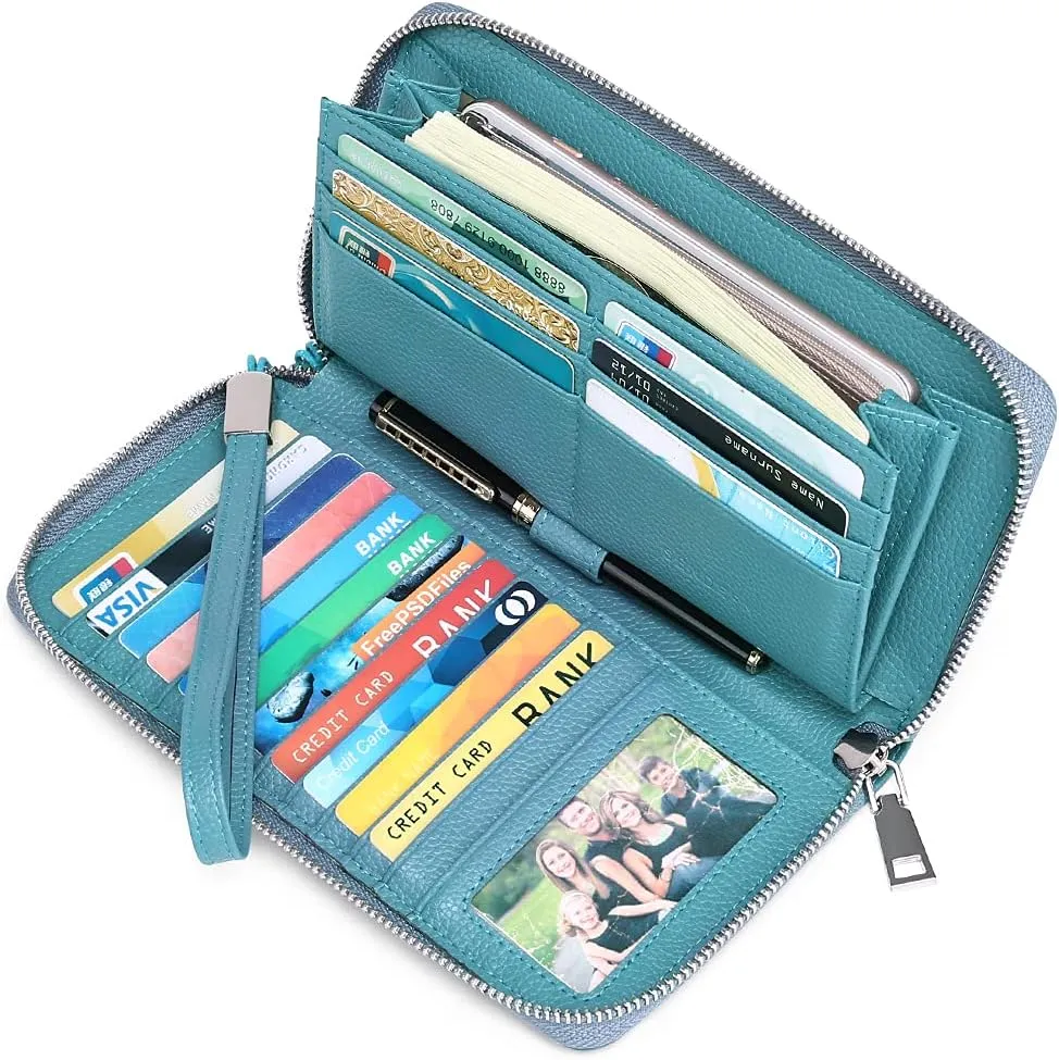 SENDEFN Leather Women's Wallets RFID Blocking Zip Around Large Capacity Long Credit Card Holder Wallet