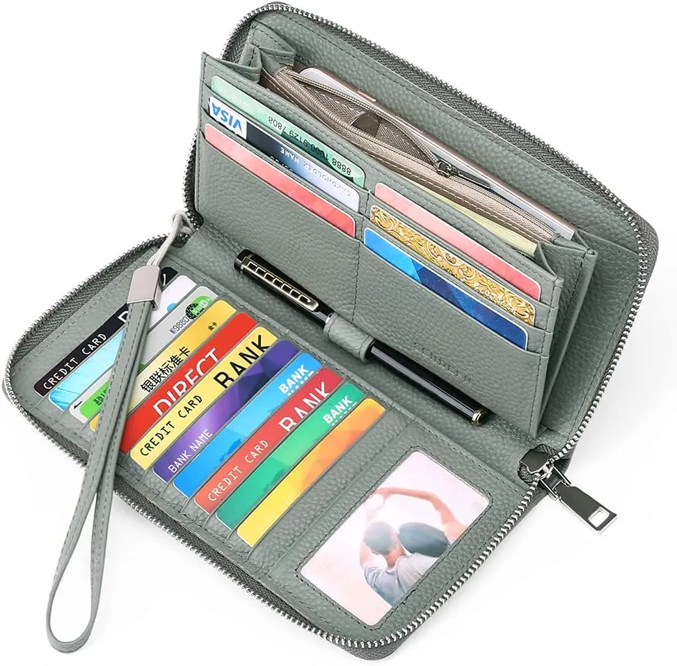SENDEFN Leather Women's Wallets RFID Blocking Zip Around Large Capacity Long Credit Card Holder Wallet